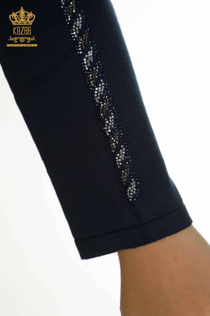 Women's Knitwear Sleeves Stone Detailed Navy Blue - 30591 | KAZEE