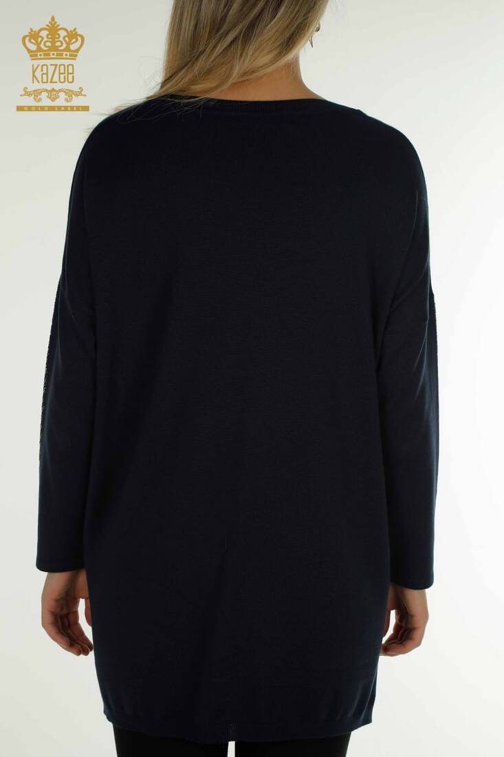 Women's Knitwear Sleeves Stone Detailed Navy Blue - 30591 | KAZEE