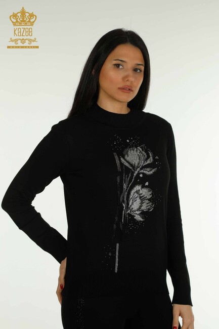 Women's Knitwear Stone Detailed Black - 30656 | KAZEE - Thumbnail