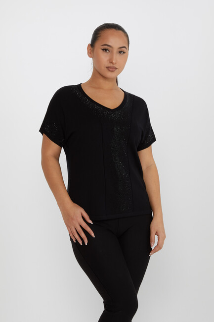 Women's Knitwear Stone Detailed Black - 30761 | KAZEE - Thumbnail