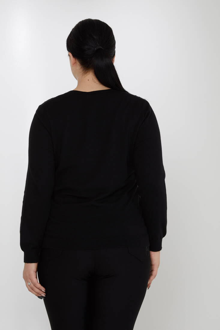 Women's Knitwear Stand Collar Feather Stripe Detail Black - 31213 | KAZEE