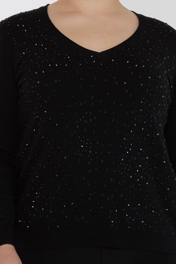 Women's Knitwear Stand Collar Feather Stripe Detail Black - 31213 | KAZEE