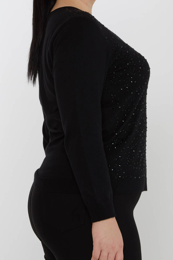 Women's Knitwear Stand Collar Feather Stripe Detail Black - 31213 | KAZEE