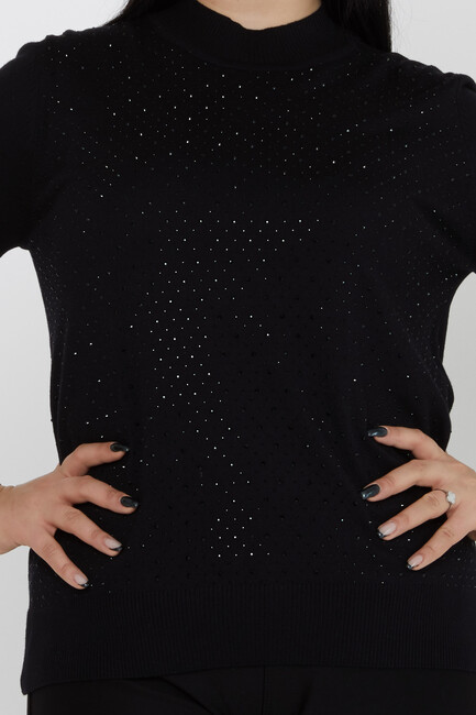 Women's Knitwear Stone Detailed American Model Black - 31864 | KAZEE - Thumbnail