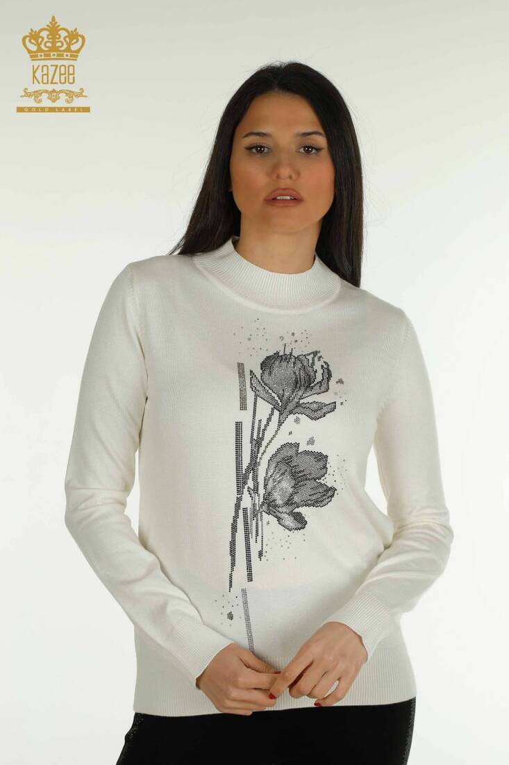 Women's Knitwear Stone Detailed Ecru - 30656 | KAZEE