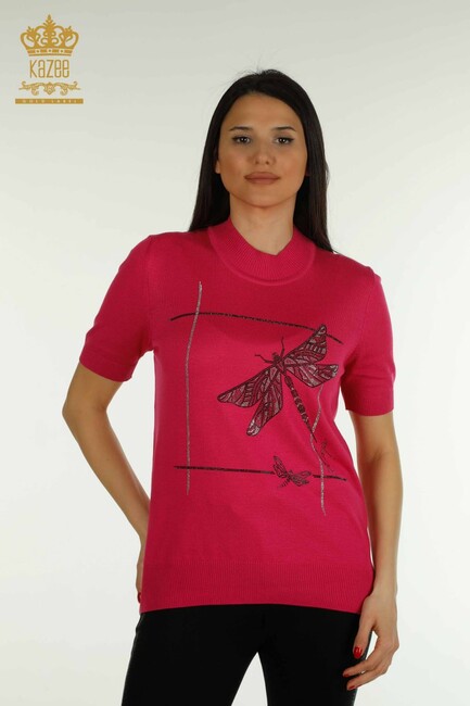 Women's Knitwear Stone Detailed Fuchsia - 30650 | KAZEE - Thumbnail