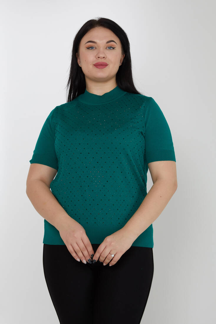 Women's Knitwear Stone Detailed American Model Green - 31864 | KAZEE