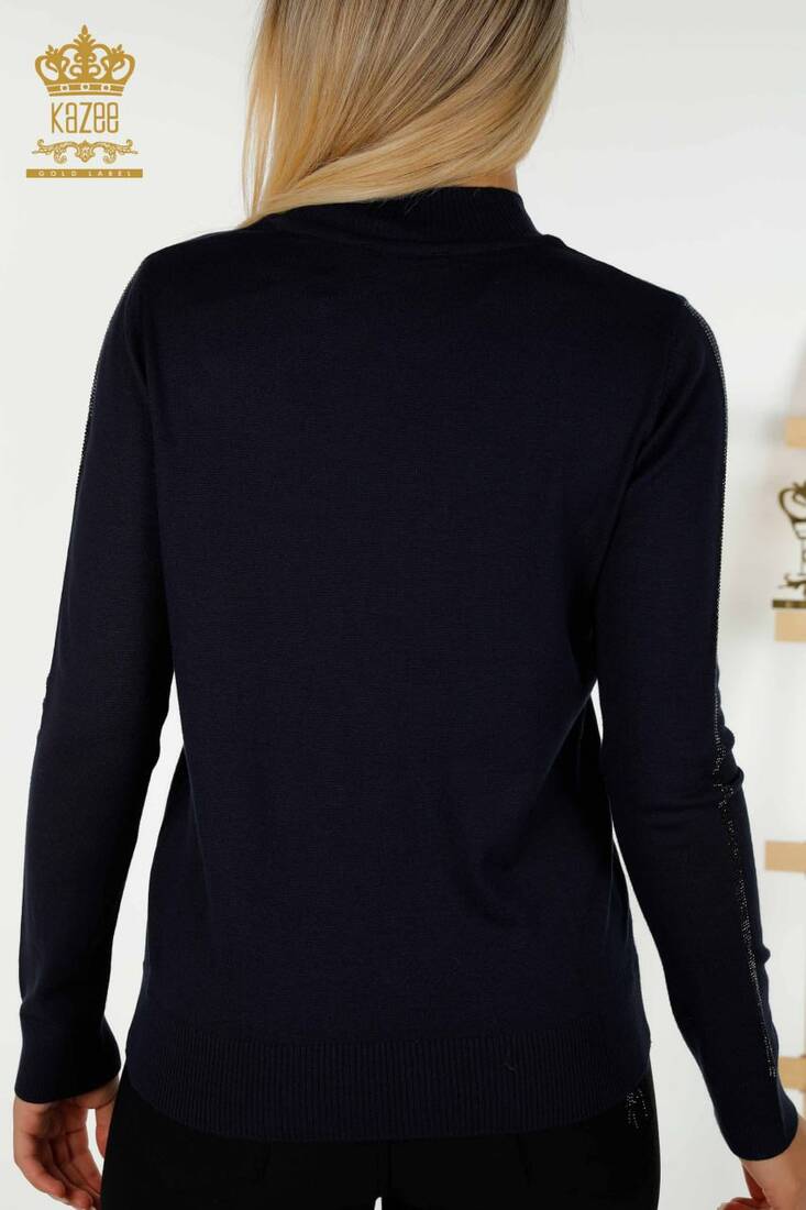 Women's Knitwear Stone Detailed Navy Blue - 30448 | KAZEE
