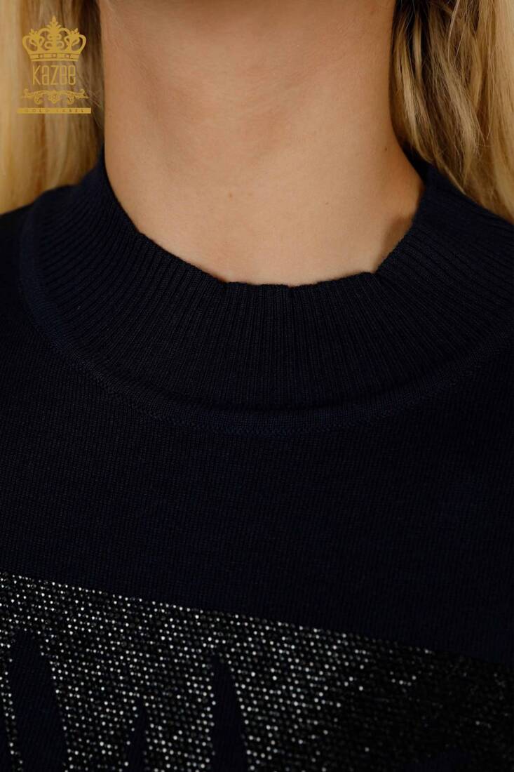 Women's Knitwear Stone Detailed Navy Blue - 30448 | KAZEE