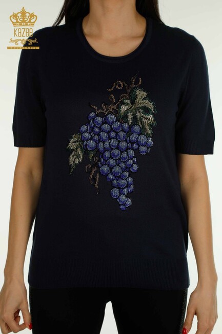 Women's Knitwear Stone Detailed Navy Blue - 30488 | KAZEE - Thumbnail