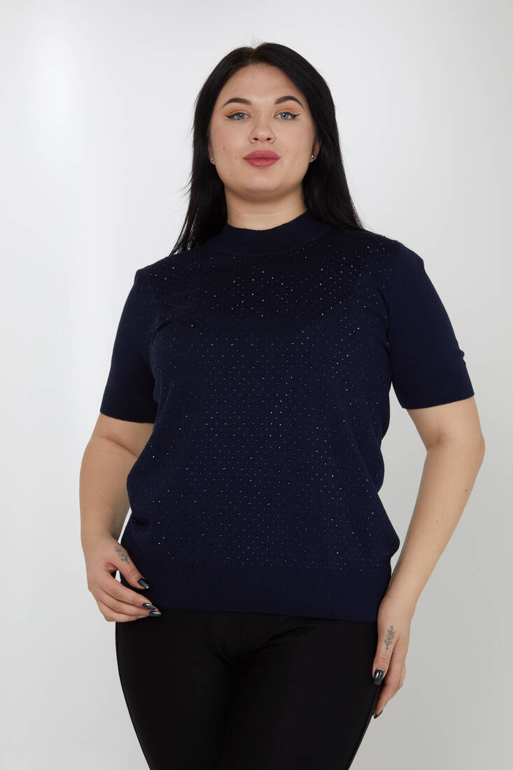 Women's Knitwear Stone Detailed American Model Navy Blue - 31864 | KAZEE