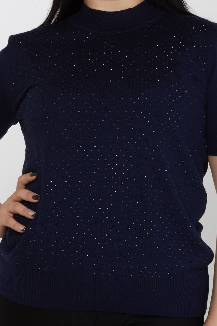 Women's Knitwear Stone Detailed American Model Navy Blue - 31864 | KAZEE