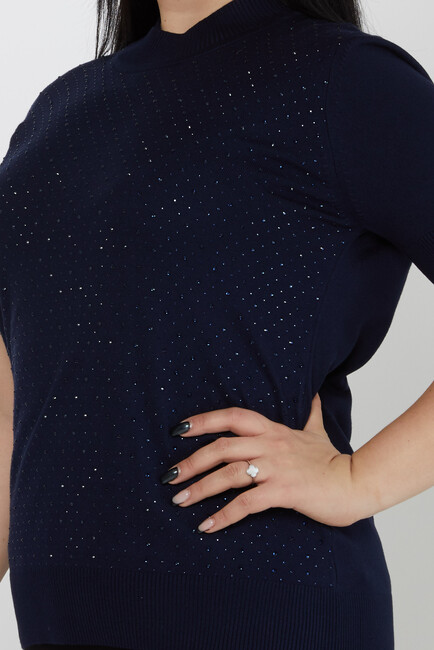 Women's Knitwear Stone Detailed American Model Navy Blue - 31864 | KAZEE - Thumbnail