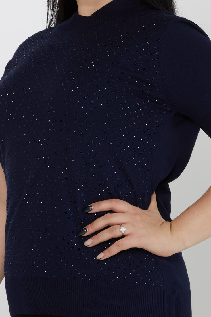 Women's Knitwear Stone Detailed American Model Navy Blue - 31864 | KAZEE