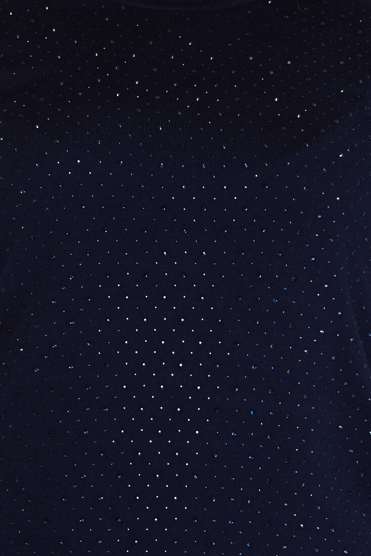 Women's Knitwear Stone Detailed American Model Navy Blue - 31864 | KAZEE