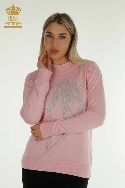 Women's Knitwear Stone Detailed Pink - 30672 | KAZEE - Thumbnail