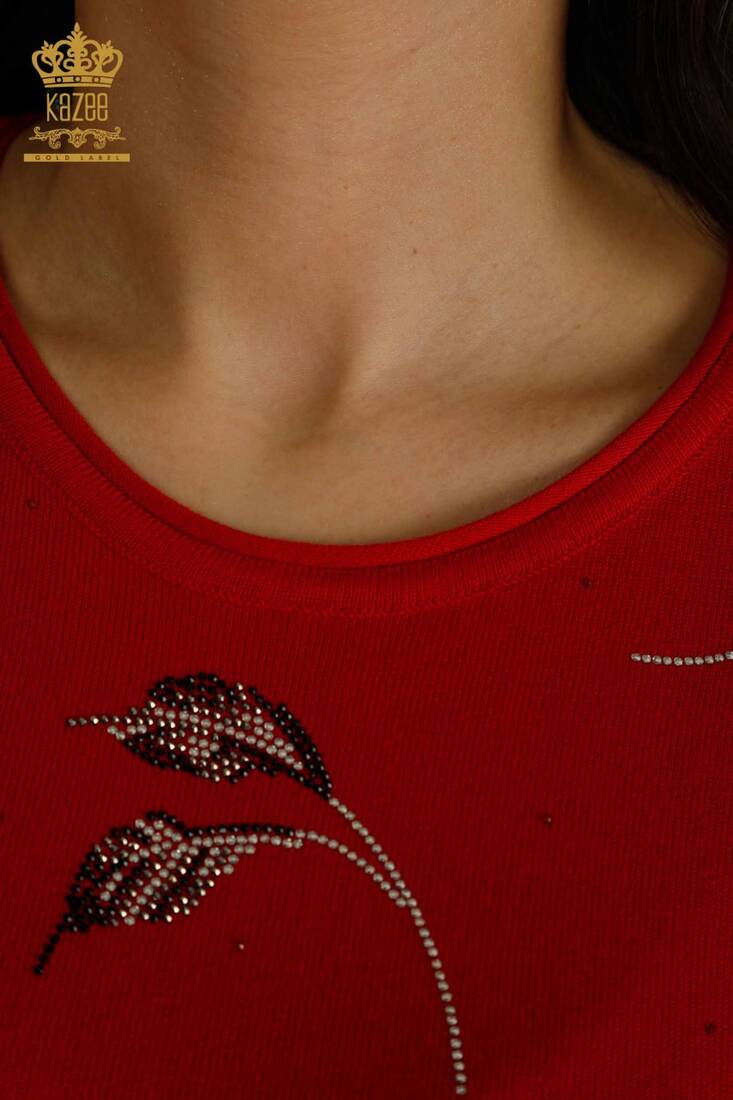 Women's Knitwear Stone Detailed Red - 30649 | KAZEE
