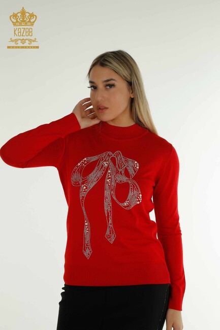 Women's Knitwear Stone Detailed Red - 30672 | KAZEE - Thumbnail