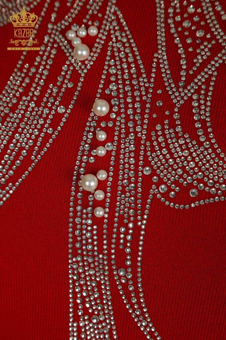 Women's Knitwear Stone Detailed Red - 30672 | KAZEE