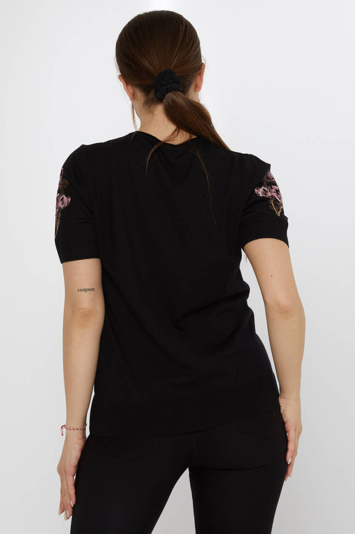 Women's Knitwear Stone Embroidered Black - 31725 | KAZEE