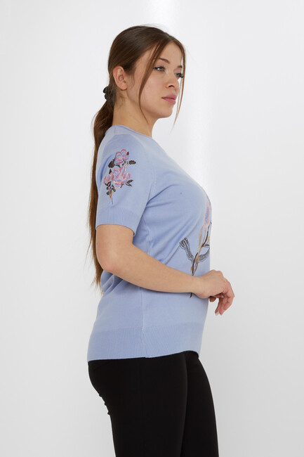 Women's Knitwear Stone Embroidered Blue - 31725 | KAZEE - Thumbnail