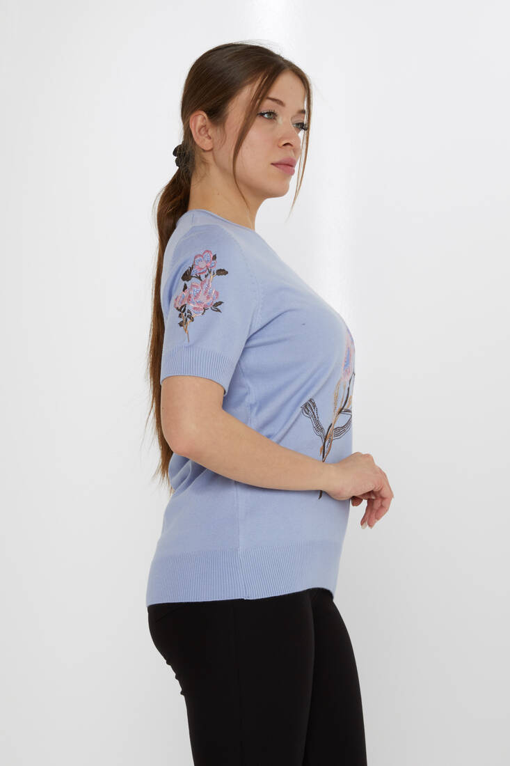 Women's Knitwear Stone Embroidered Blue - 31725 | KAZEE