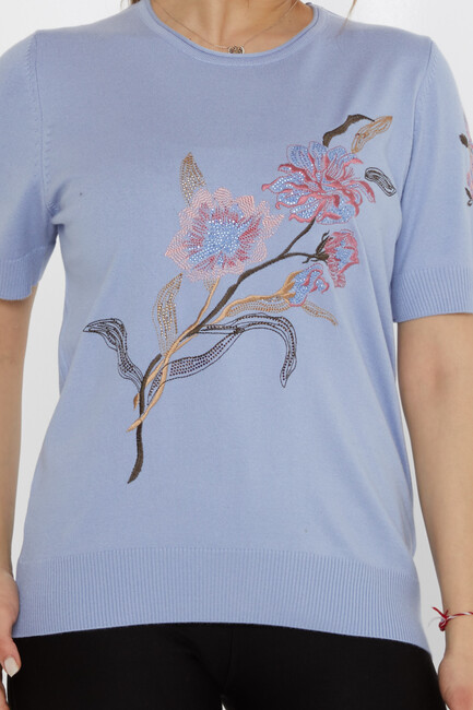 Women's Knitwear Stone Embroidered Blue - 31725 | KAZEE - Thumbnail