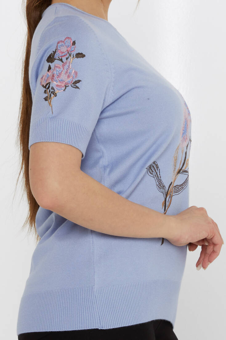 Women's Knitwear Stone Embroidered Blue - 31725 | KAZEE