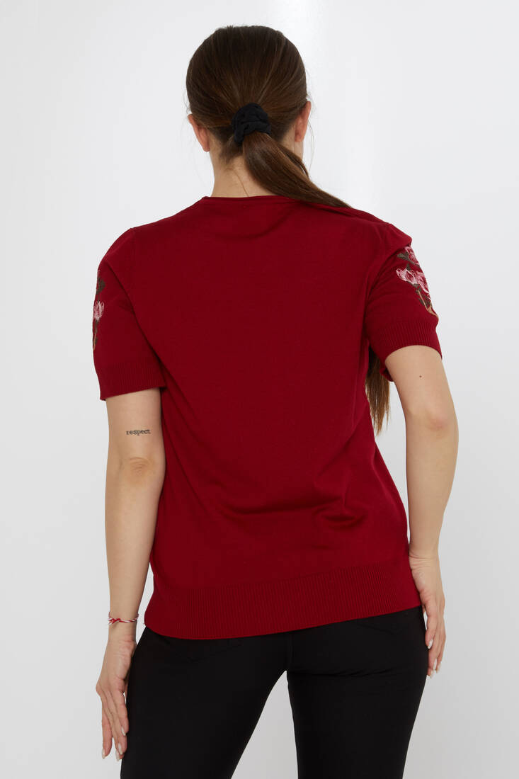 Women's Knitwear Stone Embroidered Claret Red - 31725 | KAZEE