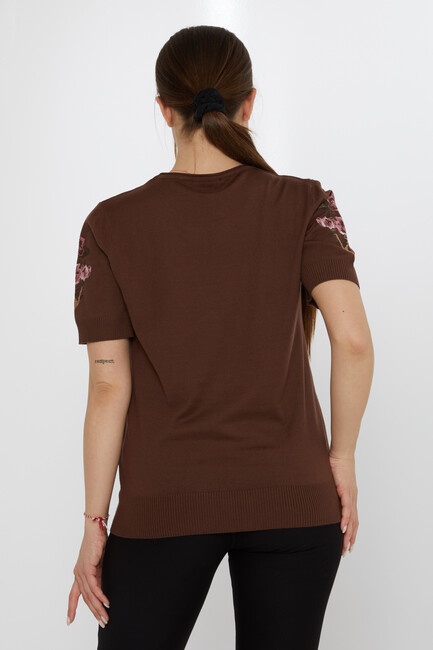 Women's Knitwear Stone Embroidered Coffee - 31725 | KAZEE - Thumbnail