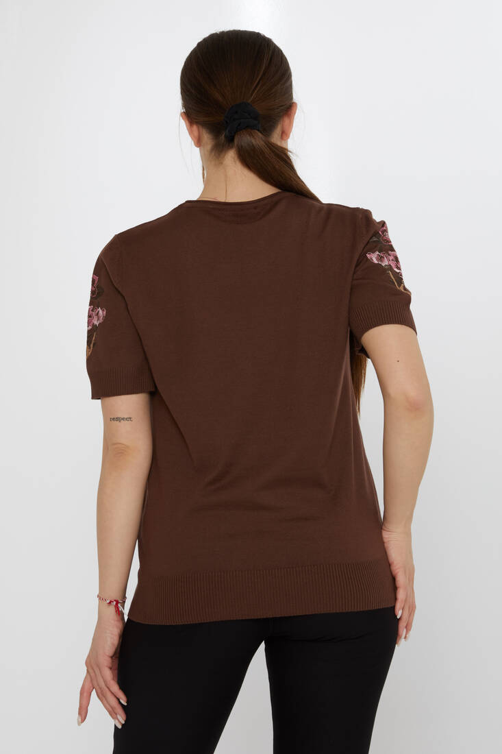 Women's Knitwear Stone Embroidered Coffee - 31725 | KAZEE