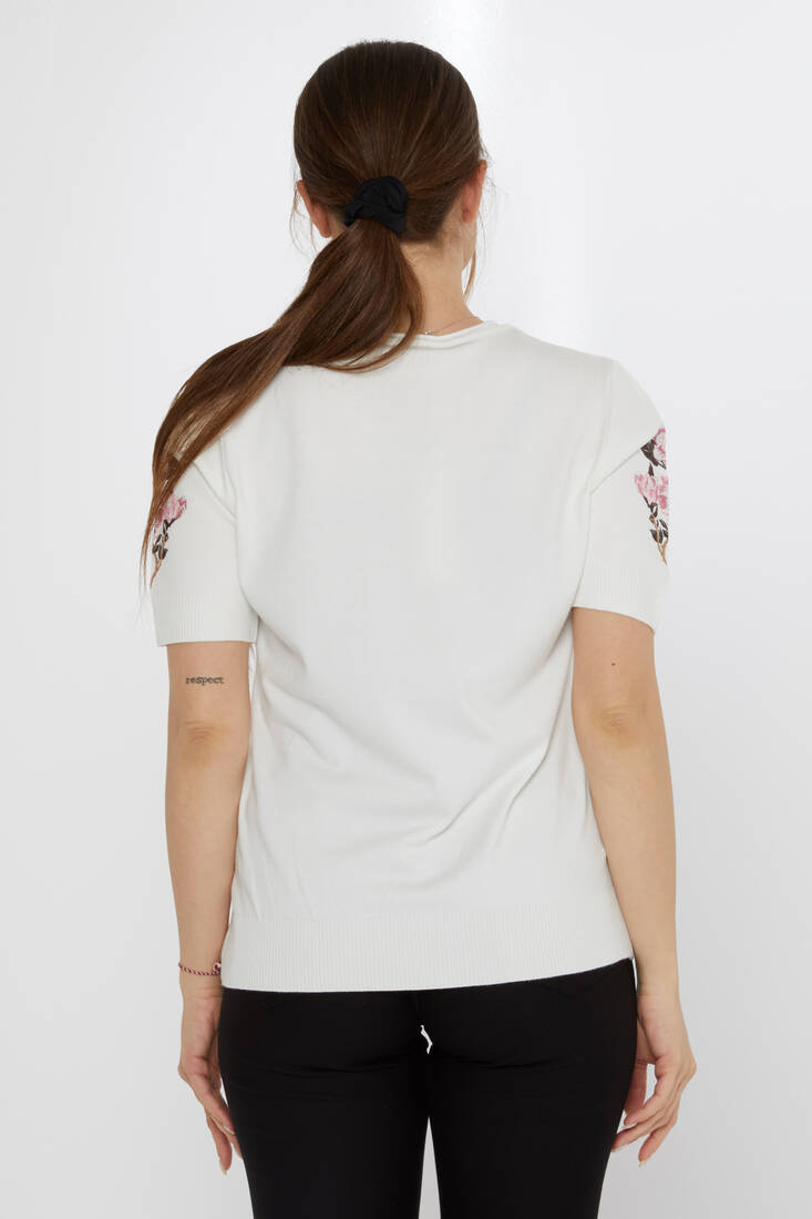 Women's Knitwear Stone Embroidered Ecru - 31725 | KAZEE
