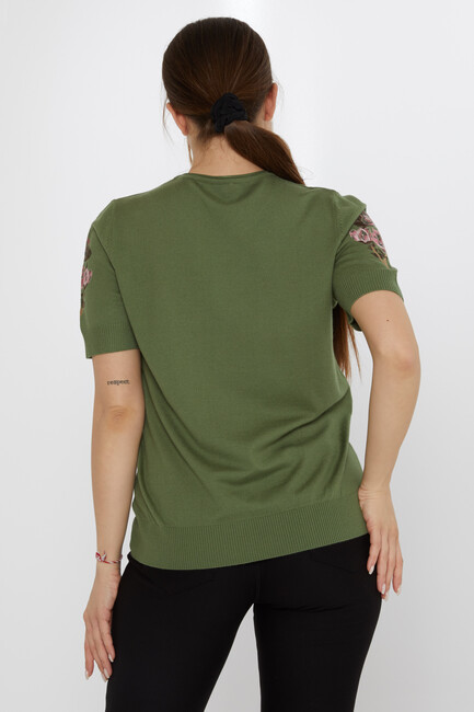 Women's Knitwear Stone Embroidered Khaki - 31725 | KAZEE - Thumbnail