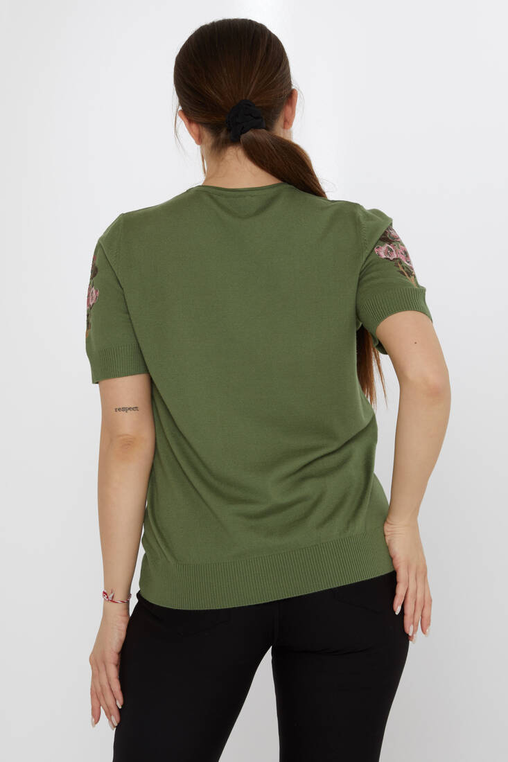 Women's Knitwear Stone Embroidered Khaki - 31725 | KAZEE