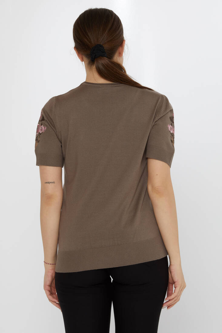 Women's Knitwear Stone Embroidered Mink - 31725 | KAZEE