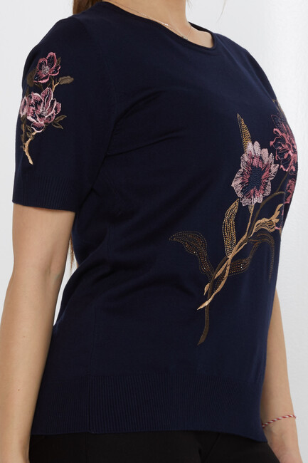 Women's Knitwear Stone Embroidered Navy Blue - 31725 | KAZEE - Thumbnail