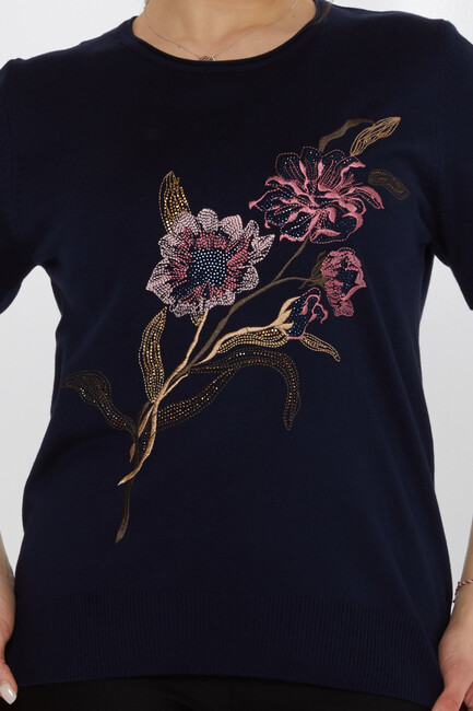 Women's Knitwear Stone Embroidered Navy Blue - 31725 | KAZEE - Thumbnail
