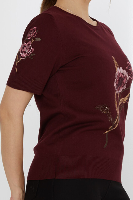 Women's Knitwear Stone Embroidered Plum - 31725 | KAZEE - Thumbnail