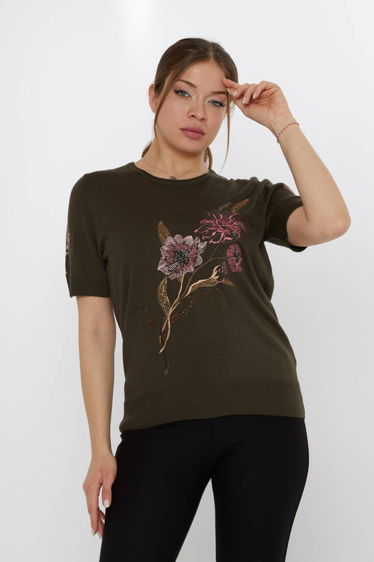 Women's Knitwear Stone Embroidered Vert - 31725 | KAZEE