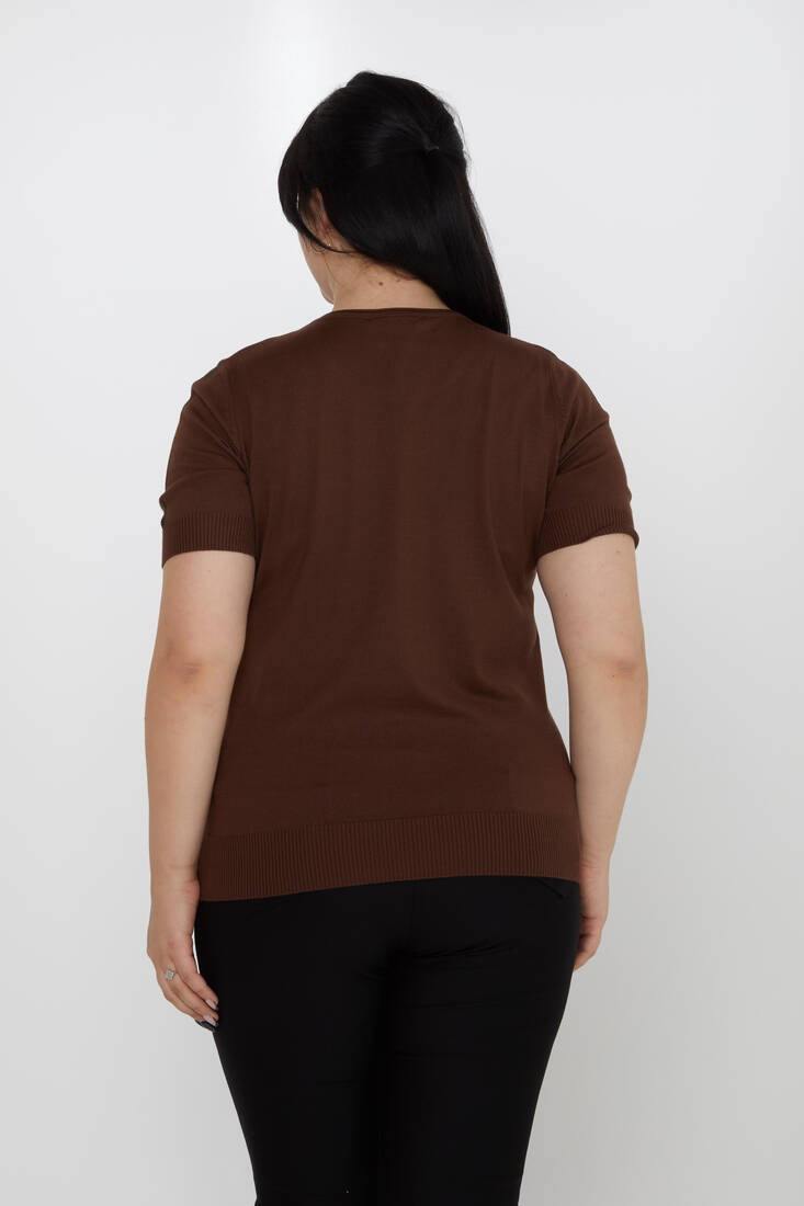 Women's Knitwear Stone Kazee Text Detailed American Model Brown - 31773 | KAZEE