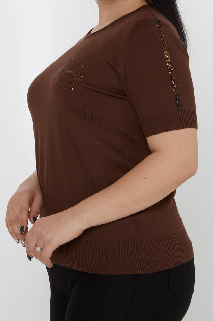 Women's Knitwear Stone Kazee Text Detailed American Model Brown - 31773 | KAZEE