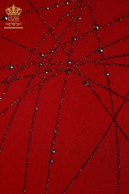 Women's Knitwear Stone Stand Collar Red - 30454 | KAZEE - Thumbnail