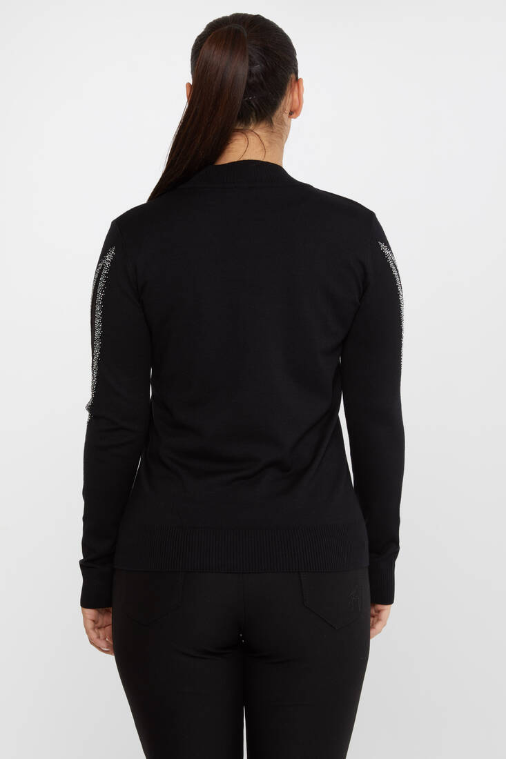 Women's Knitwear Stone Tulle Detail Black-Ecru - 30090 | KAZEE