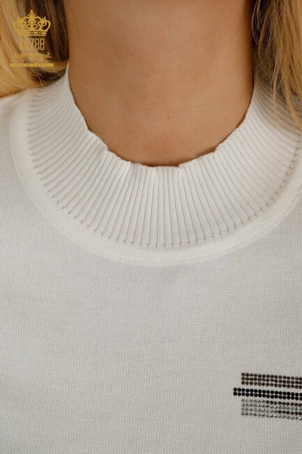 Women's Knitwear Stoned American Model Ecru - 30491 | KAZEE - Thumbnail