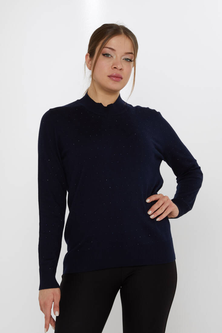 Women's Knitwear Stoned Navy Blue - 31513 | KAZEE