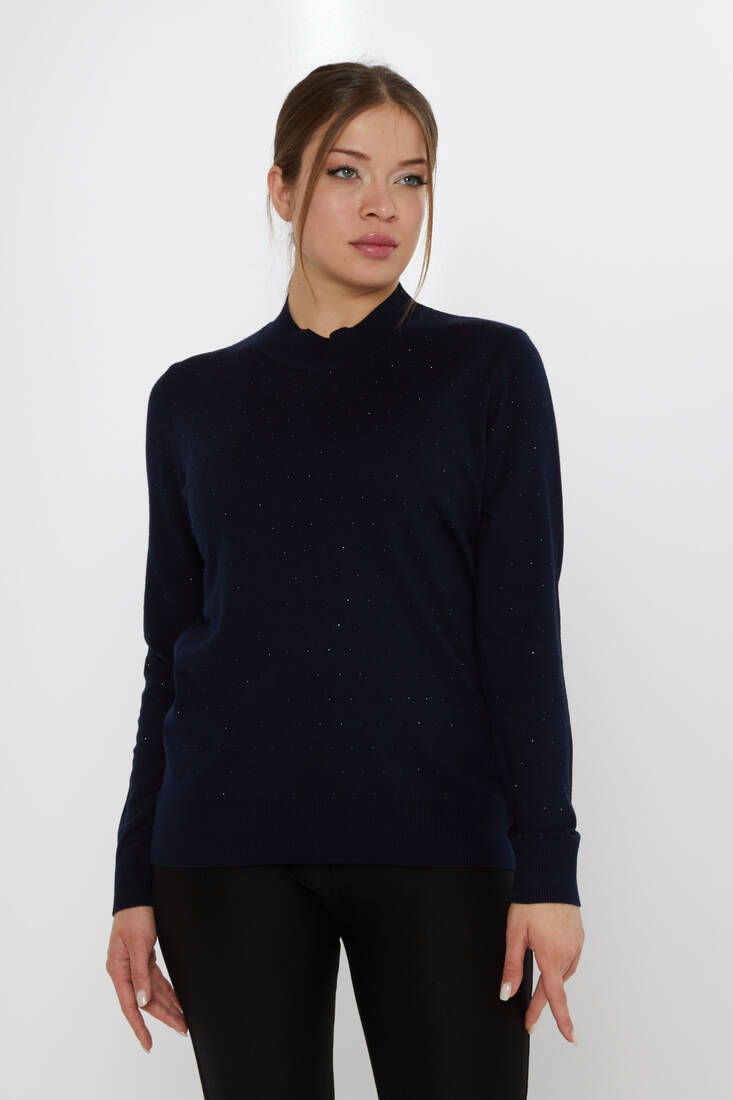 Women's Knitwear Stoned Navy Blue - 31513 | KAZEE