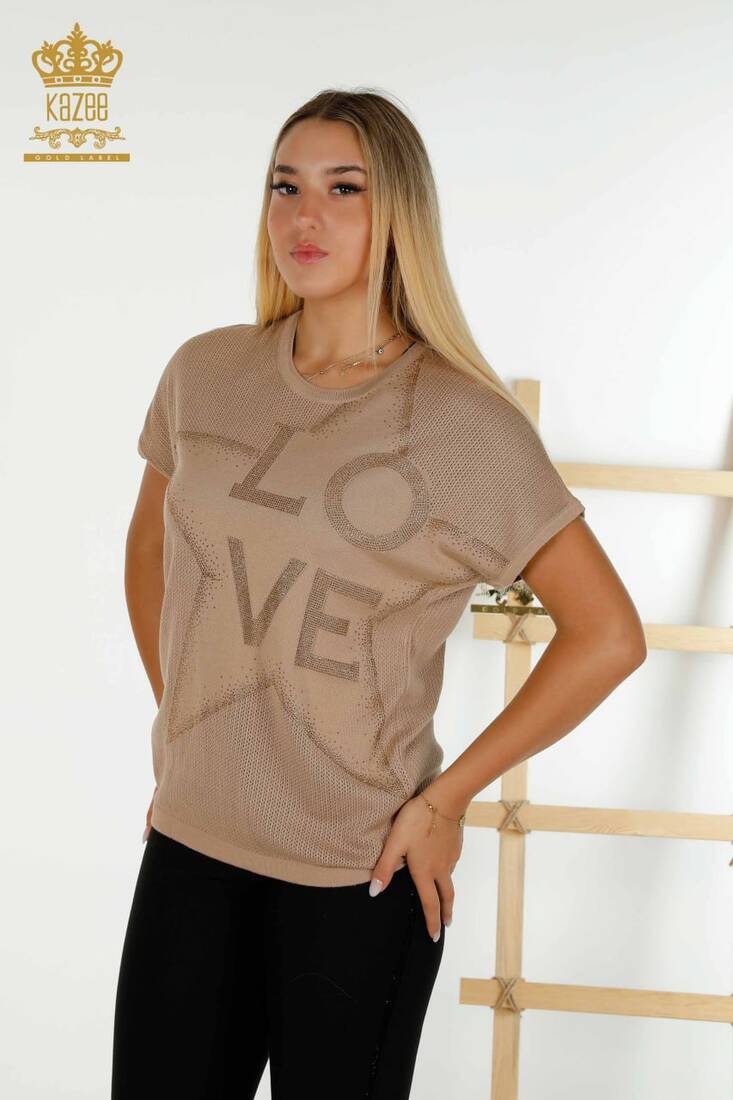 Women's Knitwear Text Detail Beige - 30501 | KAZEE