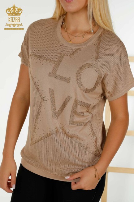 Women's Knitwear Text Detail Beige - 30501 | KAZEE - Thumbnail