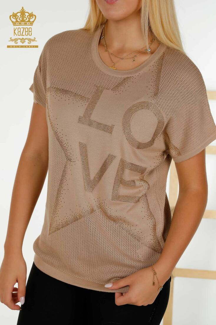 Women's Knitwear Text Detail Beige - 30501 | KAZEE