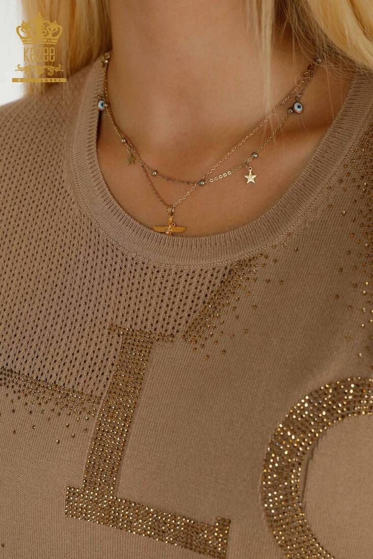 Women's Knitwear Text Detail Beige - 30501 | KAZEE